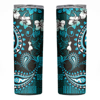 Fiji Masi Paisley Skinny Tumbler Fijian Hibiscus Tapa Turquoise Version LT01 Turquoise - Polynesian Pride