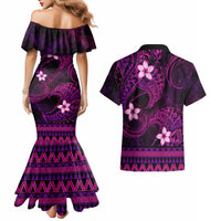FSM Culture Day Couples Matching Mermaid Dress and Hawaiian Shirt Tribal Pattern Pink Version LT01 - Polynesian Pride