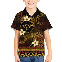 FSM Kosrae State Family Matching Off Shoulder Long Sleeve Dress and Hawaiian Shirt Tribal Pattern Gold Version LT01 Son's Shirt Gold - Polynesian Pride