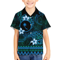 FSM Chuuk State Family Matching Tank Maxi Dress and Hawaiian Shirt Tribal Pattern Ocean Version LT01 Son's Shirt Blue - Polynesian Pride