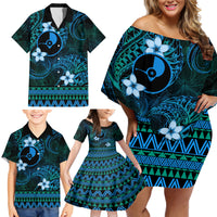 FSM Yap State Family Matching Off Shoulder Short Dress and Hawaiian Shirt Tribal Pattern Ocean Version LT01 - Polynesian Pride