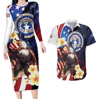 Personalized Northern Mariana Islands 4th of July Couples Matching Long Sleeve Bodycon Dress and Hawaiian Shirt Plumeria USA Eagle LT01 Multicolor - Polynesian Pride