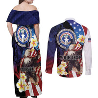 Personalized Northern Mariana Islands 4th of July Couples Matching Off Shoulder Maxi Dress and Long Sleeve Button Shirt Plumeria USA Eagle LT01 - Polynesian Pride
