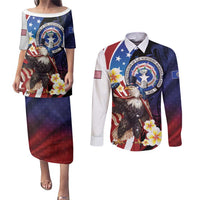 Personalized Northern Mariana Islands 4th of July Couples Matching Puletasi and Long Sleeve Button Shirt Plumeria USA Eagle LT01 Multicolor - Polynesian Pride