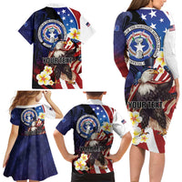 Personalized Northern Mariana Islands 4th of July Family Matching Long Sleeve Bodycon Dress and Hawaiian Shirt Plumeria USA Eagle LT01 - Polynesian Pride