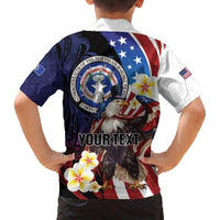 Personalized Northern Mariana Islands 4th of July Family Matching Off The Shoulder Long Sleeve Dress and Hawaiian Shirt Plumeria USA Eagle LT01 - Polynesian Pride
