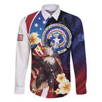 Personalized Northern Mariana Islands 4th of July Family Matching Off Shoulder Maxi Dress and Hawaiian Shirt Plumeria USA Eagle LT01 Dad's Shirt - Long Sleeve Multicolor - Polynesian Pride
