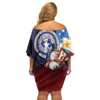 Personalized Northern Mariana Islands 4th of July Family Matching Off Shoulder Short Dress and Hawaiian Shirt Plumeria USA Eagle LT01 - Polynesian Pride