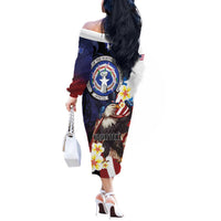 Personalized Northern Mariana Islands 4th of July Off The Shoulder Long Sleeve Dress Plumeria USA Eagle LT01 - Polynesian Pride