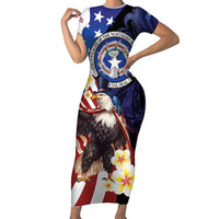 Personalized Northern Mariana Islands 4th of July Short Sleeve Bodycon Dress Plumeria USA Eagle LT01 Long Dress Multicolor - Polynesian Pride