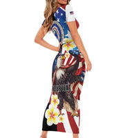 Personalized Northern Mariana Islands 4th of July Short Sleeve Bodycon Dress Plumeria USA Eagle LT01 - Polynesian Pride