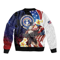 Personalized Northern Mariana Islands 4th of July Sleeve Zip Bomber Jacket Plumeria USA Eagle