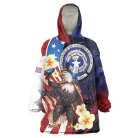 Personalized Northern Mariana Islands 4th of July Wearable Blanket Hoodie Plumeria USA Eagle LT01 One Size Multicolor - Polynesian Pride