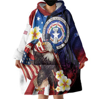 Personalized Northern Mariana Islands 4th of July Wearable Blanket Hoodie Plumeria USA Eagle LT01 - Polynesian Pride