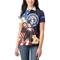 Personalized Northern Mariana Islands 4th of July Women Polo Shirt Plumeria USA Eagle LT01 - Polynesian Pride