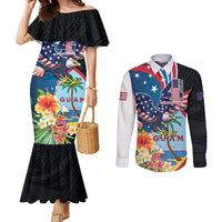Personalized Guam Fourth of July Couples Matching Mermaid Dress and Long Sleeve Button Shirt Tropical Flowers LT01 Multicolor - Polynesian Pride