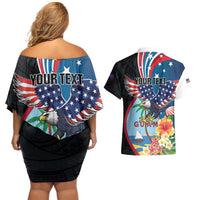 Personalized Guam Fourth of July Couples Matching Off Shoulder Short Dress and Hawaiian Shirt Tropical Flowers LT01 - Polynesian Pride