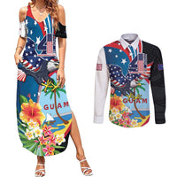 Personalized Guam Fourth of July Couples Matching Summer Maxi Dress and Long Sleeve Button Shirt Tropical Flowers LT01 Multicolor - Polynesian Pride