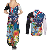 Personalized Guam Fourth of July Couples Matching Summer Maxi Dress and Long Sleeve Button Shirt Tropical Flowers LT01 - Polynesian Pride