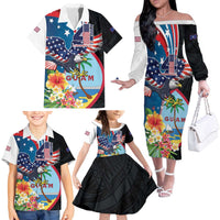 Personalized Guam Fourth of July Family Matching Off The Shoulder Long Sleeve Dress and Hawaiian Shirt Tropical Flowers LT01 - Polynesian Pride