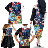 Personalized Guam Fourth of July Family Matching Off The Shoulder Long Sleeve Dress and Hawaiian Shirt Tropical Flowers LT01 - Polynesian Pride