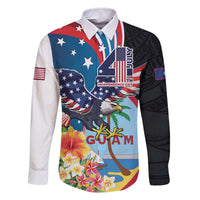 Personalized Guam Fourth of July Family Matching Off The Shoulder Long Sleeve Dress and Hawaiian Shirt Tropical Flowers LT01 Dad's Shirt - Long Sleeve Multicolor - Polynesian Pride