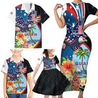 Personalized Guam Fourth of July Family Matching Short Sleeve Bodycon Dress and Hawaiian Shirt Tropical Flowers LT01 - Polynesian Pride