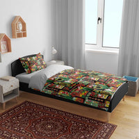 Hawaiian Santa Christmas Pattern Bedding Set Black Version - Polynesian Pride