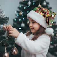 Hawaiian Santa Christmas Pattern Christmas Santa Hat Black Version - Polynesian Pride