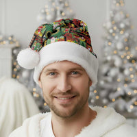 Hawaiian Santa Christmas Pattern Christmas Santa Hat Black Version - Polynesian Pride