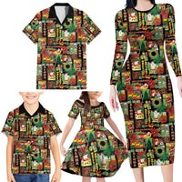 Hawaiian Santa Christmas Pattern Family Matching Long Sleeve Bodycon Dress and Hawaiian Shirt Black Version LT01 - Polynesian Pride