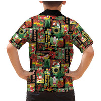 Hawaiian Santa Christmas Pattern Family Matching Mermaid Dress and Hawaiian Shirt Black Version LT01 - Polynesian Pride