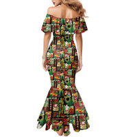 Hawaiian Santa Christmas Pattern Family Matching Mermaid Dress and Hawaiian Shirt Black Version LT01 - Polynesian Pride