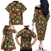 Hawaiian Santa Christmas Pattern Family Matching Off The Shoulder Long Sleeve Dress and Hawaiian Shirt Black Version LT01 - Polynesian Pride