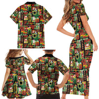 Hawaiian Santa Christmas Pattern Family Matching Short Sleeve Bodycon Dress and Hawaiian Shirt Black Version LT01 - Polynesian Pride