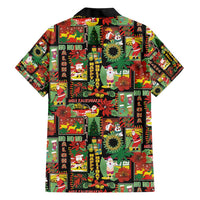 Hawaiian Santa Christmas Pattern Family Matching Short Sleeve Bodycon Dress and Hawaiian Shirt Black Version LT01 - Polynesian Pride