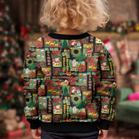 Hawaiian Santa Christmas Pattern Kid Ugly Christmas Sweater Black Version - Polynesian Pride