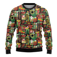 Hawaiian Santa Christmas Pattern Ugly Christmas Sweater Black Version - Polynesian Pride