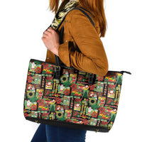 Hawaiian Santa Christmas Pattern Leather Tote Bag Black Version - Polynesian Pride