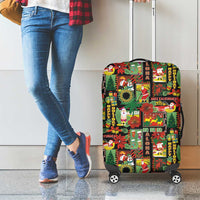 Hawaiian Santa Christmas Pattern Luggage Cover Black Version - Polynesian Pride