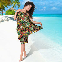 Hawaiian Santa Christmas Pattern Sarong Black Version - Polynesian Pride