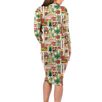 Hawaiian Santa Christmas Pattern Family Matching Long Sleeve Bodycon Dress and Hawaiian Shirt White Version LT01 - Polynesian Pride
