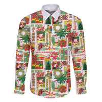 Hawaiian Santa Christmas Pattern Family Matching Mermaid Dress and Hawaiian Shirt White Version LT01 Dad's Shirt - Long Sleeve Red - Polynesian Pride