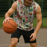 Hawaiian Santa Christmas Pattern Sleeveless Hoodie White Version - Polynesian Pride