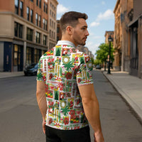 Hawaiian Santa Christmas Pattern Zipper Polo Shirt White Version - Polynesian Pride