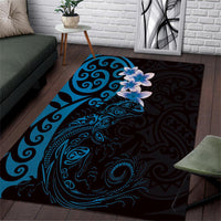 New Zealand Tuatara Plumeria Area Rug Maori Blue Koru Tribal Tattoo LT01 Blue - Polynesian Pride