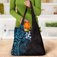 New Zealand Tuatara Plumeria Grocery Bag Maori Blue Koru Tribal Tattoo LT01 - Polynesian Pride