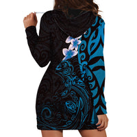New Zealand Tuatara Plumeria Hoodie Dress Maori Blue Koru Tribal Tattoo LT01 - Polynesian Pride