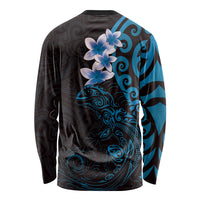 New Zealand Tuatara Plumeria Long Sleeve Shirt Maori Blue Koru Tribal Tattoo LT01 - Polynesian Pride
