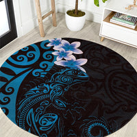 New Zealand Tuatara Plumeria Round Carpet Maori Blue Koru Tribal Tattoo LT01 Blue - Polynesian Pride